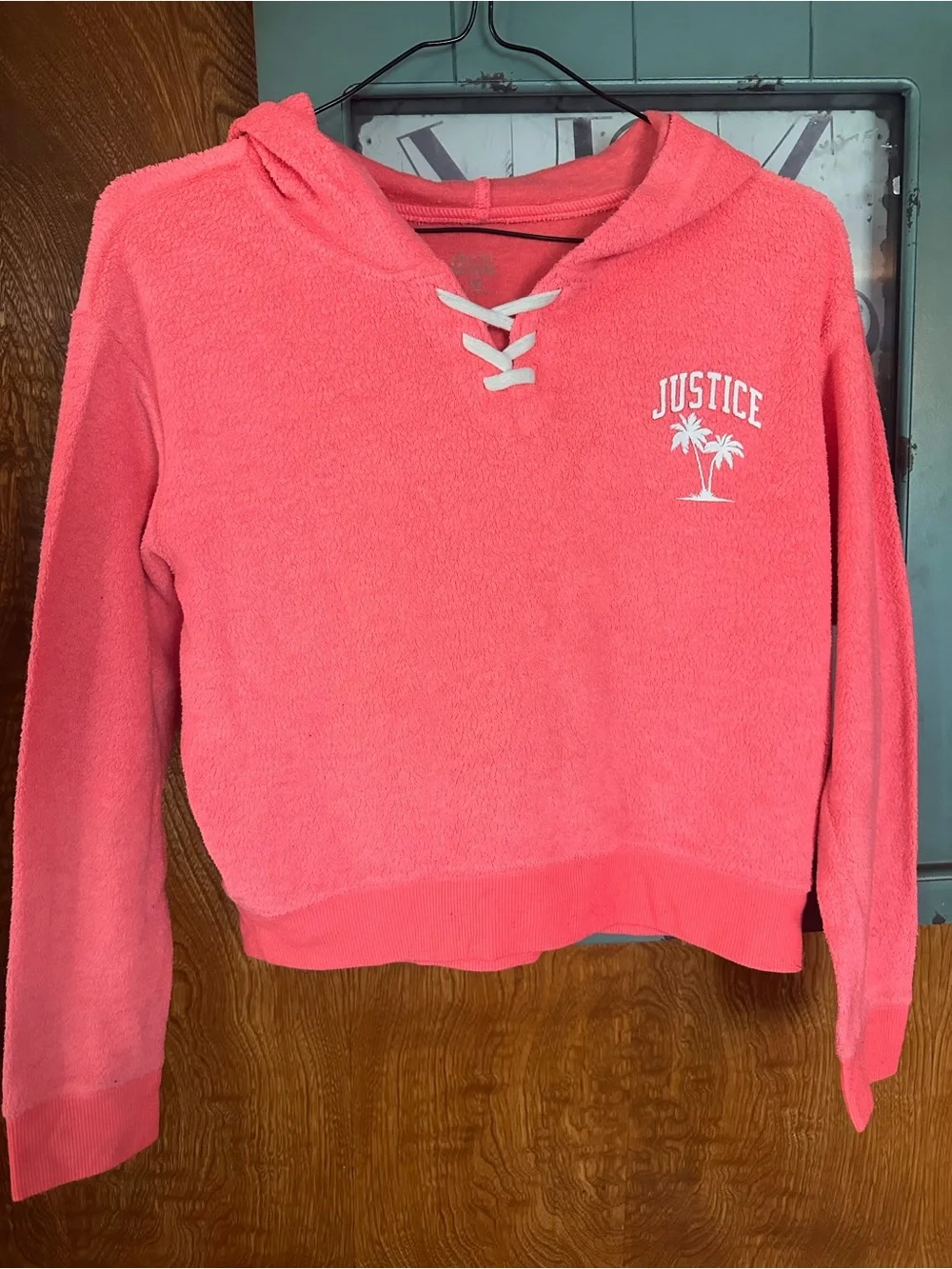 Justice Coral Lace-Up Hooded Pullover